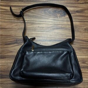 Stone Mountain black pebbled, leather shoulder strap purse